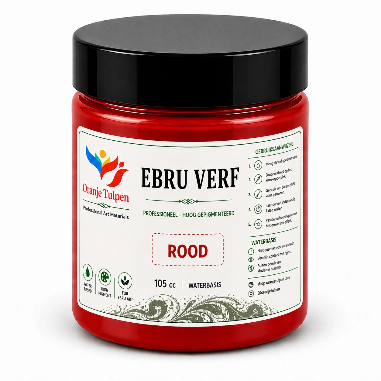 Professionele ebru verf rood 105cc Oranjetulpen waterbasis voor marmerkunst