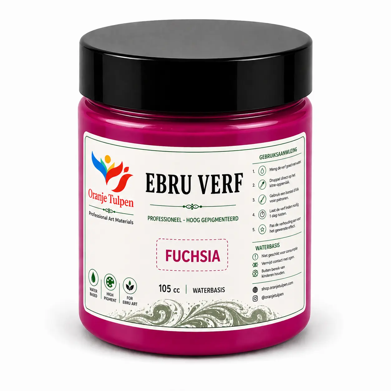 Professionele ebru verf fushia 105cc Oranjetulpen waterbasis voor marmerkunst