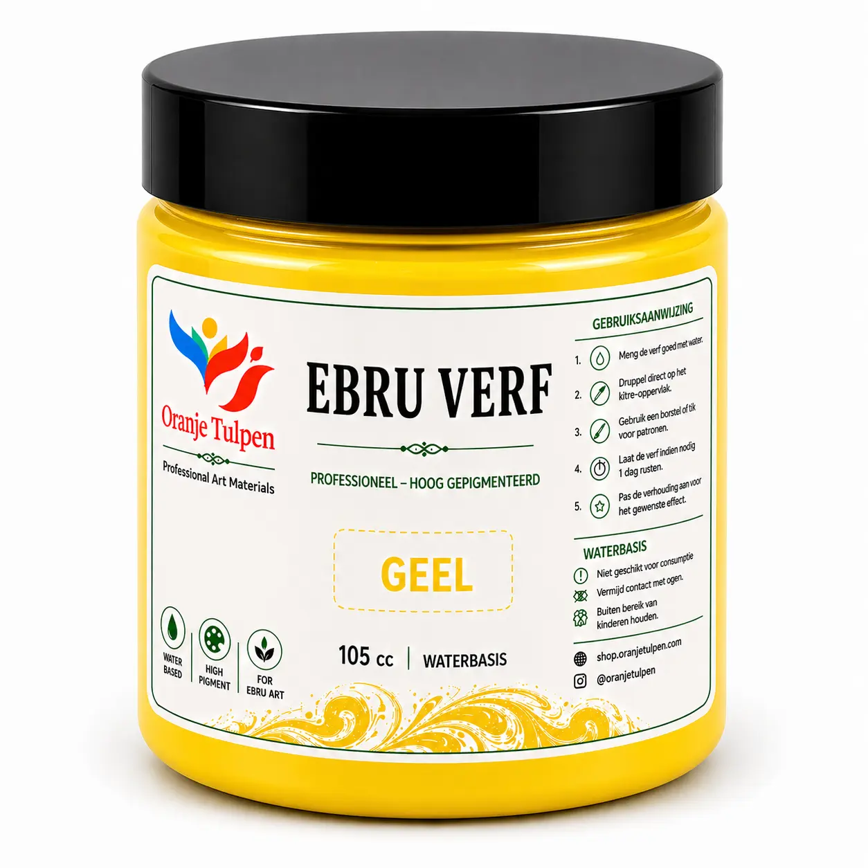 Professionele ebru verf geel 105cc Oranjetulpen waterbasis voor marmerkunst