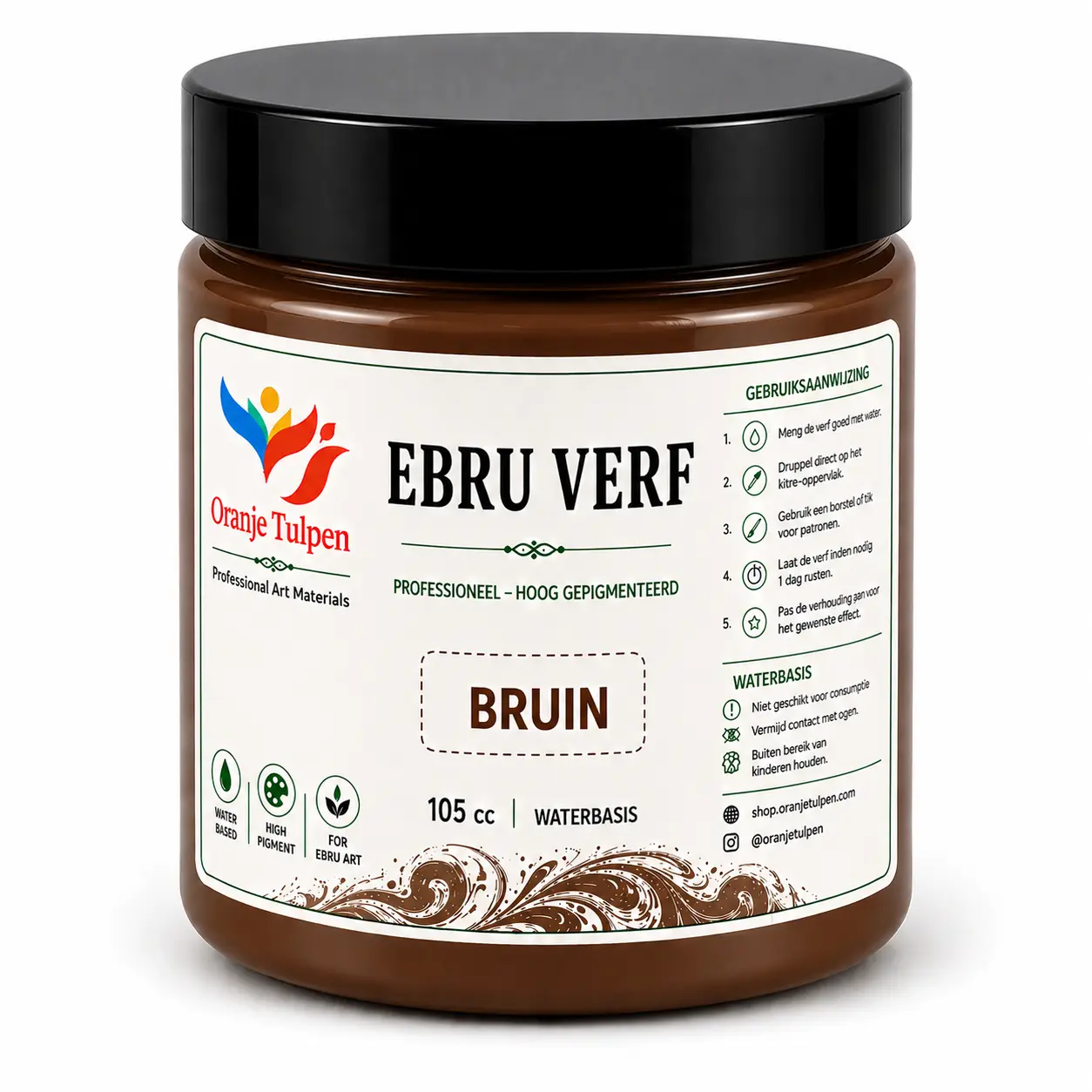 Professionele ebru verf bruin 105cc Oranjetulpen waterbasis voor marmerkunst