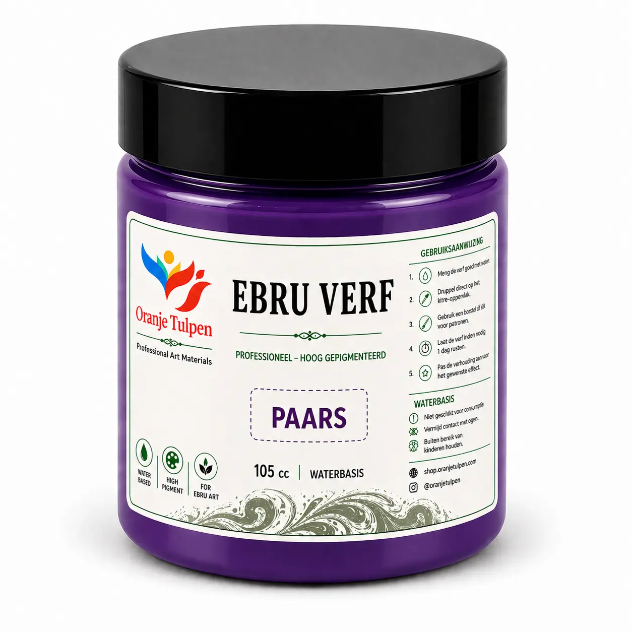 Professionele ebru verf paars 105cc Oranjetulpen waterbasis voor marmerkunst