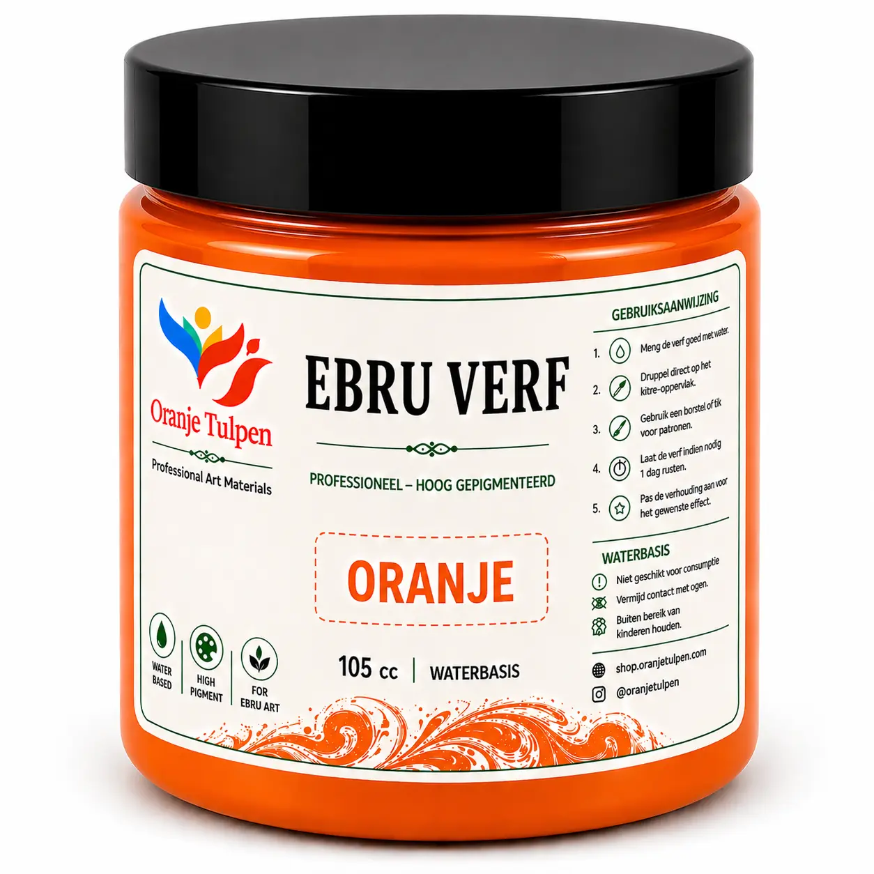 Professionele ebru verf oranje 105cc Oranjetulpen waterbasis voor marmerkunst