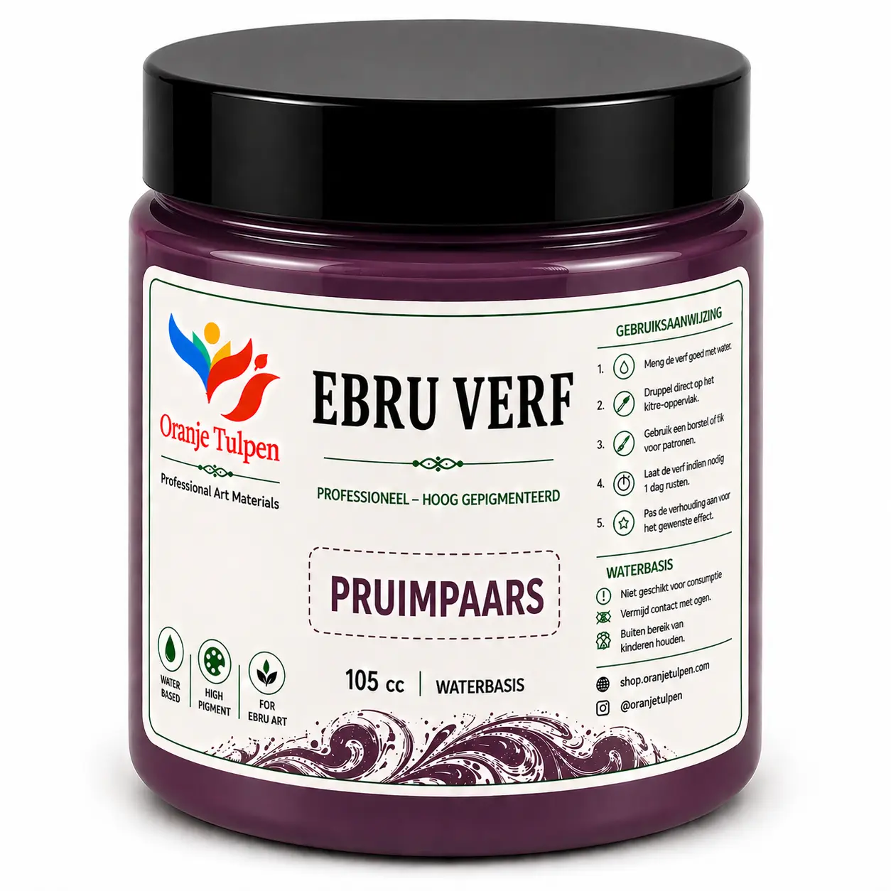 Professionele ebru verf pruim paars 105cc Oranjetulpen waterbasis voor marmerkunst